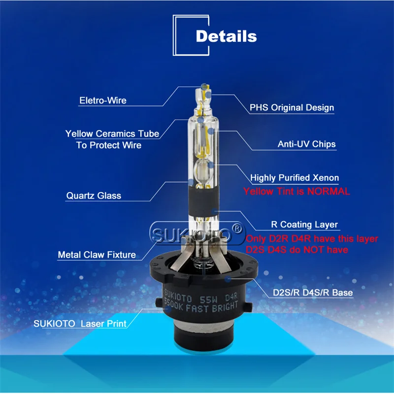 

Комплект из 2 ксеноновых ламп D2S D2R HID 55W 5500K, D4S D4R для автомобильных фар, сверхъяркие 4800 лм, замена оригинальных 35W D2S D4S, автолампы