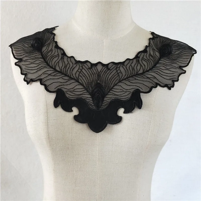 Lace fabric 2019 high quality Black Laces collar Organza Embroidery Trim Craft materials Dresses Application Sewing accessories