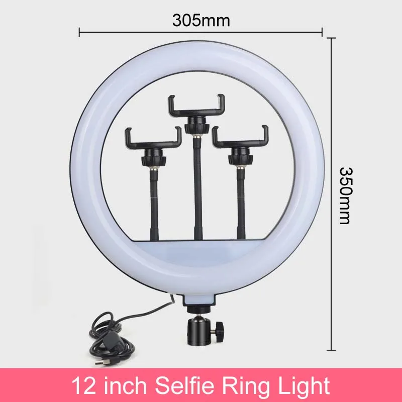 12 Inch Dimmable LED Selfie Ring Light  Lamp Photography Ringlight 200cm tripod Phone Studio 30.5cm 3 Holder Live YOUTOBE