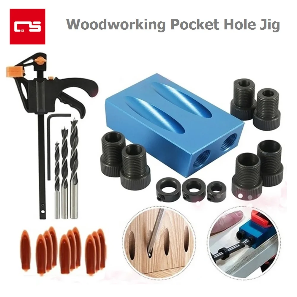 Maschera per fori tascabili strumenti per la lavorazione del legno localizzatore di fori obliqui a 15 gradi guida per trapano Set vite perforatrice morsetto Kit di utensili manuali fai-da-te
