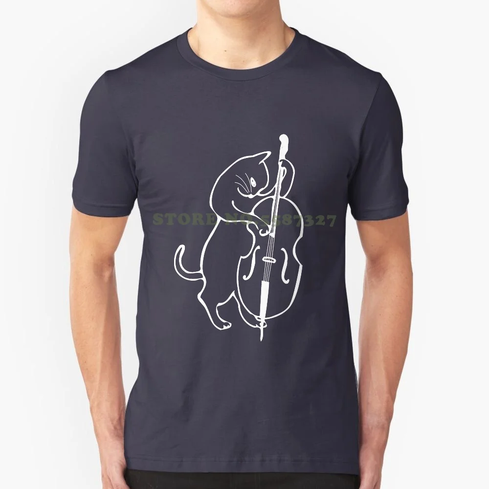 Jazz Cat Playing Upright Double Bass Graphic Custom Funny Hot Sale Tshirt Jazz Cat Upright Bass Double Bass Musician