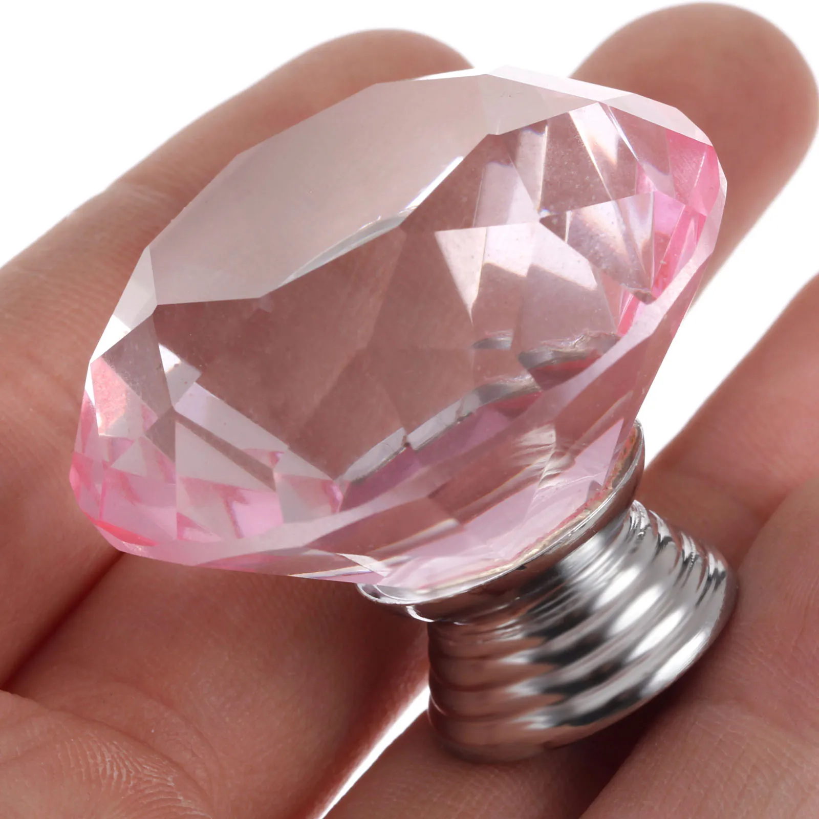 1x 40mm Pink Diamond Shape Crystal Glass Knob Drawer Cupboard Pull Handles Kitchen Door Wardrobe Hardware