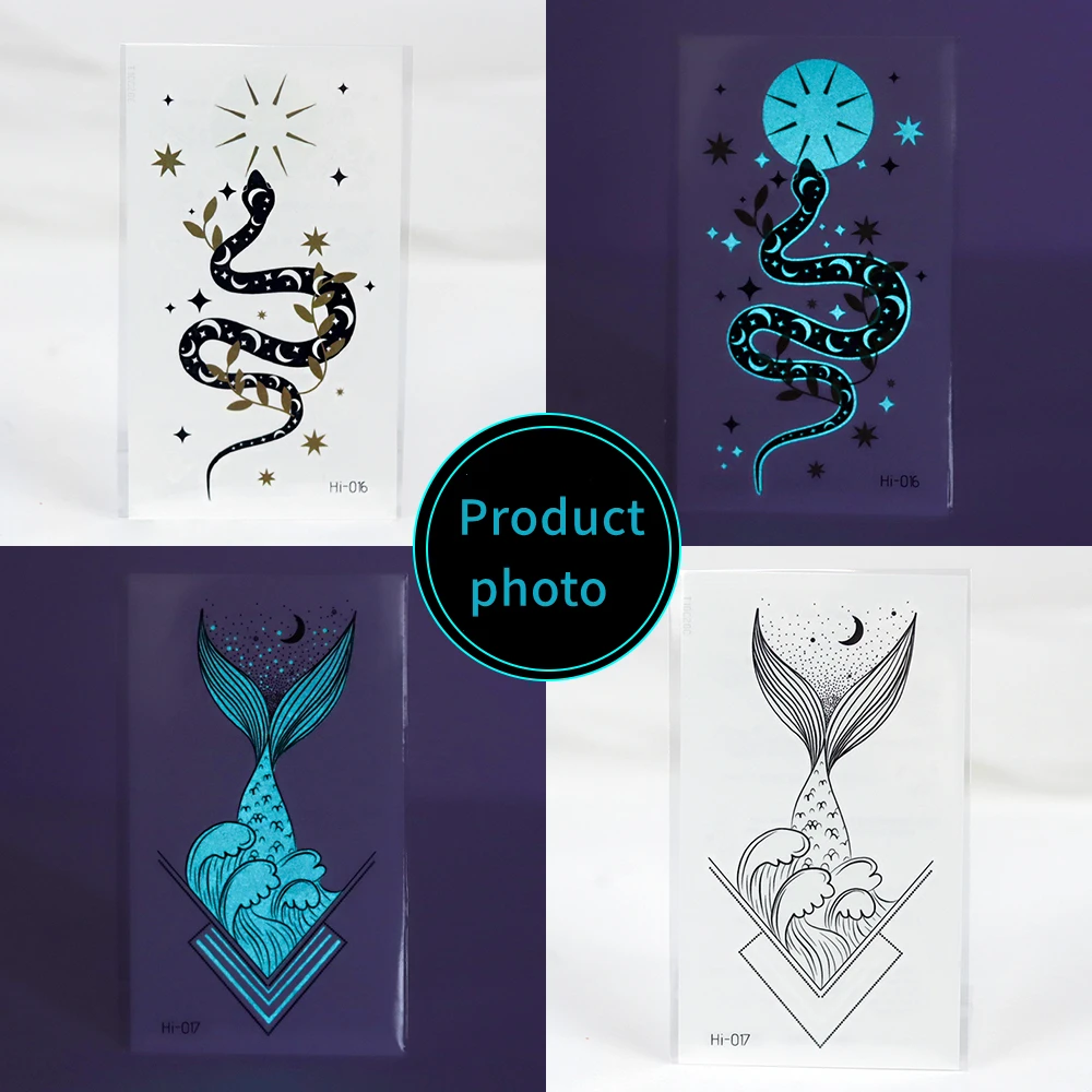 1 PCS Blue Luminous Glow Tattoo Stickers Butterfly Deer Glowing Snake Waterproof Temporary Tattoos Wrist  Body Art For Women Men