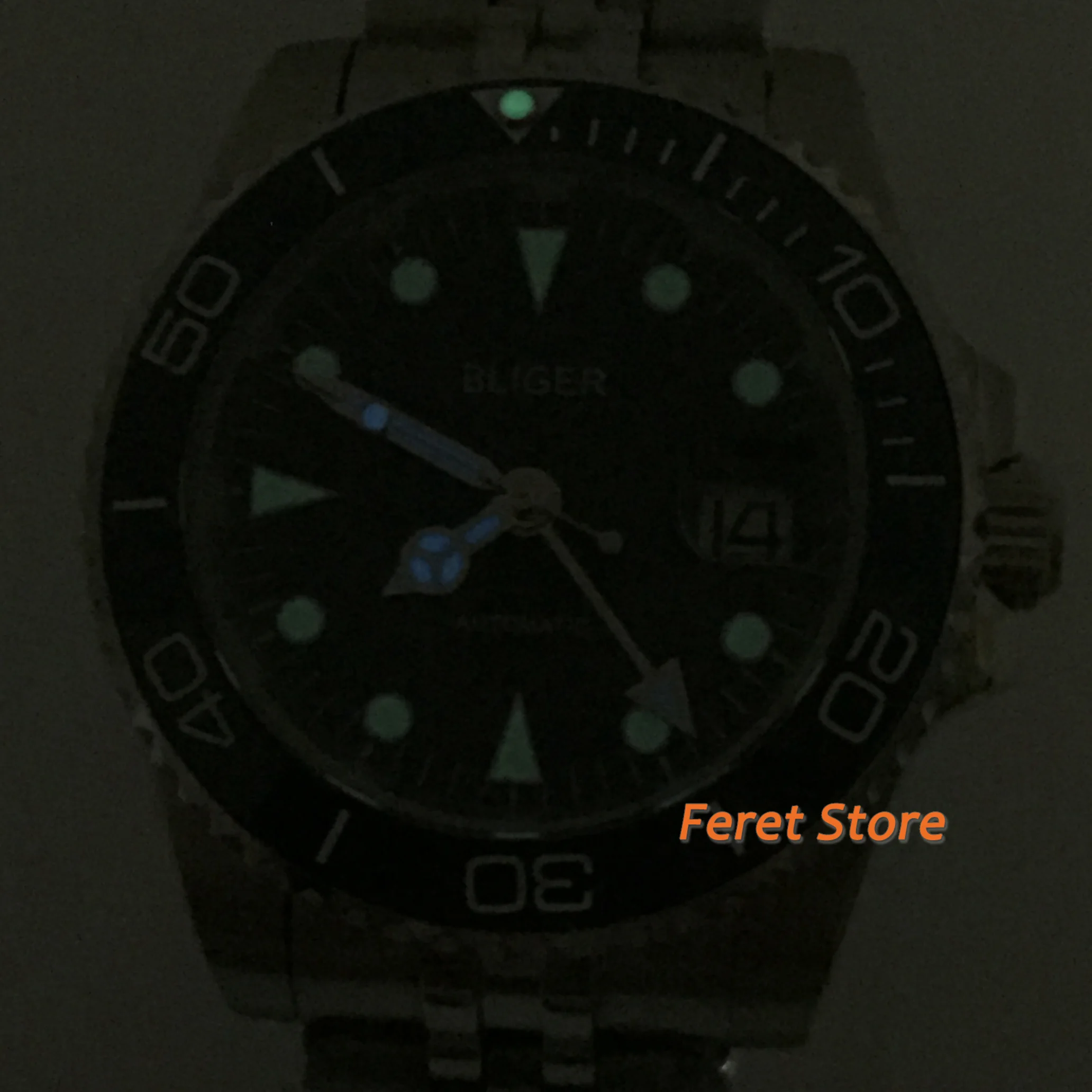 Bliger 40Mm Mens Watch Perak Case Stainless Strap Sapphire Glass Ceramic Bezel GMT Jendela Tanggal Tahan Air Automatic Watch