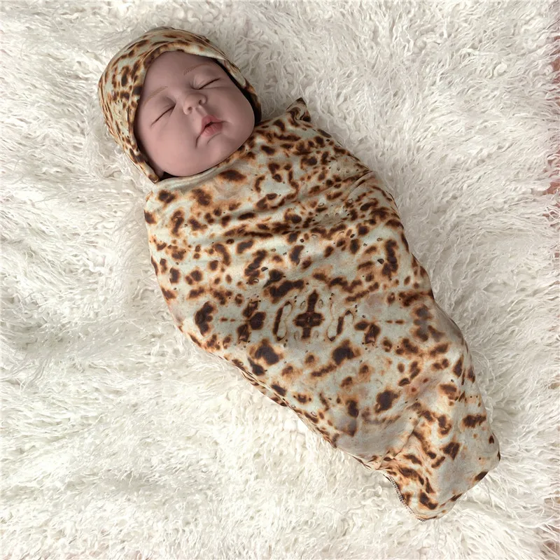 Baby Blanket+ Hat Burrito Baby Flour Tortilla Swaddle 100% Cotton Flannel Blanket Sleeping Swaddle Wrap For Baby Sleep