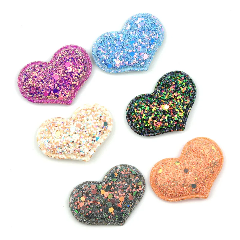 24Pcs 3*4.5cm Glitter Heart Shape Shiny Padded Appliques for Kids headwear Accessories DIY Stick-on Craft Decoration wholesale