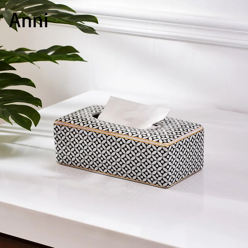 Modern Mosaic Ceramic Tissue Boxes European Simple Creativity Napkin Holder Desk Paper Towel Storage Box Living Room Decoration