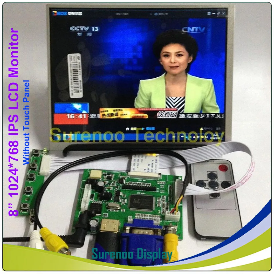 Display tela lcd, 8 polegadas, 1024x768, compatível com hdmi, vga, 2av, placa, painel de toque resistente com controle usb