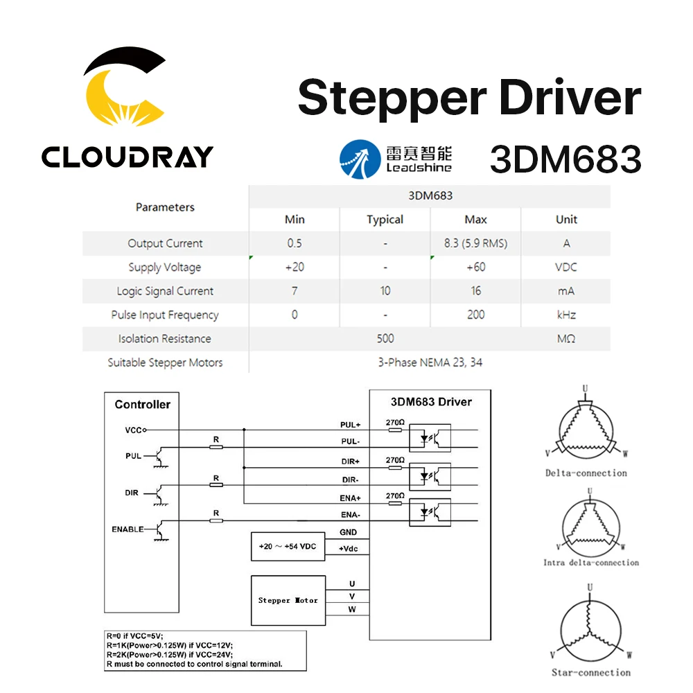 Leadshine 3DM683 3 Phase Stepper Driver 0.5-8.3A 20-60VDC for Nema23 Nema34 Motor Controller