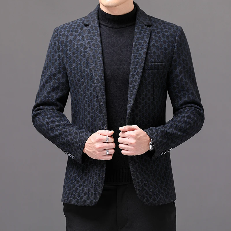 Blazers xadrez slim fit masculino, jaqueta casual para negócios, casaco de casamento coreano, vestido social e de escritório, roupa de rua, novo,