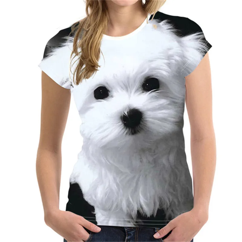 T-shirt manches courtes col rond pour femme, estival et décontracté, avec impression de chien mignon en 3D, à la mode, Harajuku, 5XL