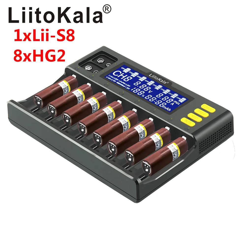 LiitoKala Lii-S8 18650 26650 21700 9V LCD Battery Charger + 18650 3400mAh NCR18650B + 18650 3000mah HG2