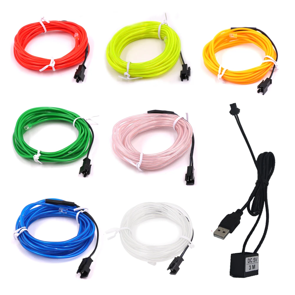 1M 3M 5M 5V USB EL Wire Flexible Glow EL Wire Tape Tube Strip LED Neon Lights Shoes Clothing Car Waterproof Led Strip 2019 New