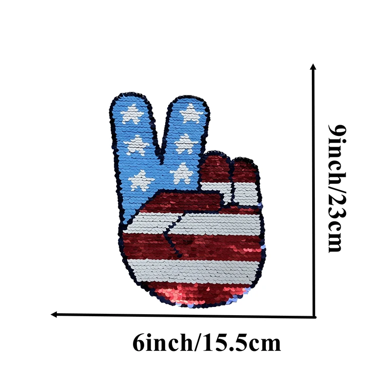 Reversible Sequins Victory Gesture Patches for T-shirt BIg V-sign Hand Sequined Patch Sew on Embroidery Applique