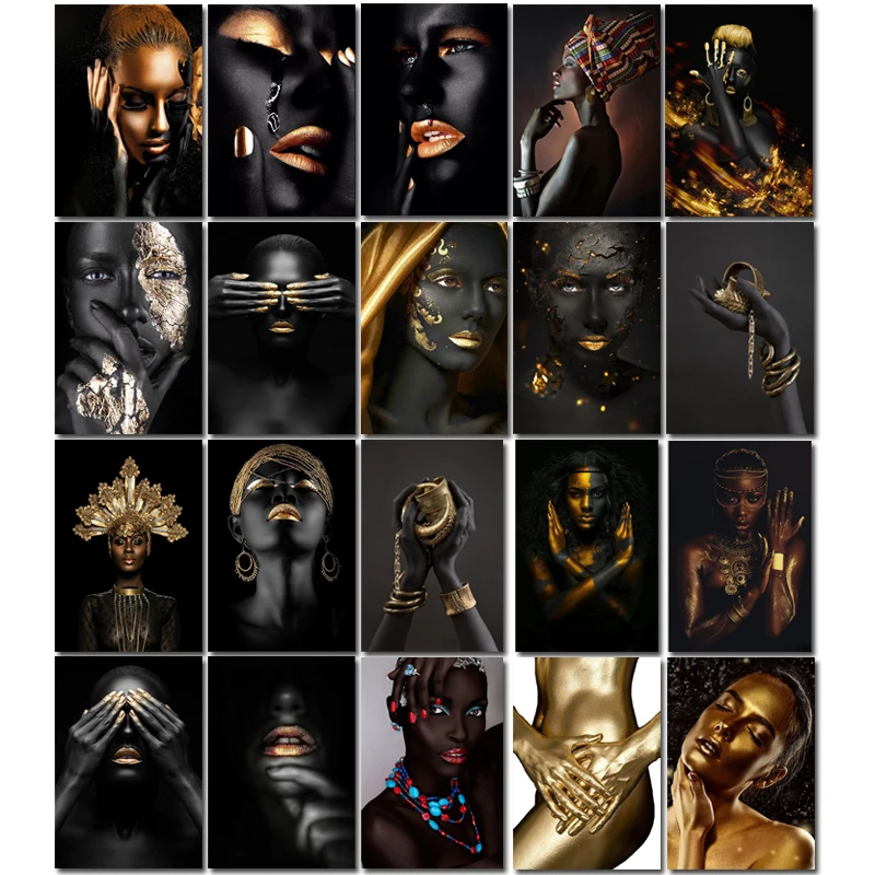 Diy Painting By Numbers Figure Black Gold African Woman Oil Painting On Canvas Wall Picture For Living Room Modern Handmade Gift