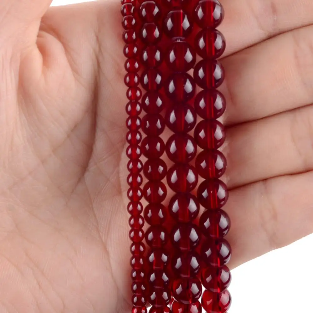 Wholesale Garnet Red Glass Crystal Stone Beads Round Loose Spacer For Jewelry Making 4/6/8/10/12mm DIY Bracelet Necklace