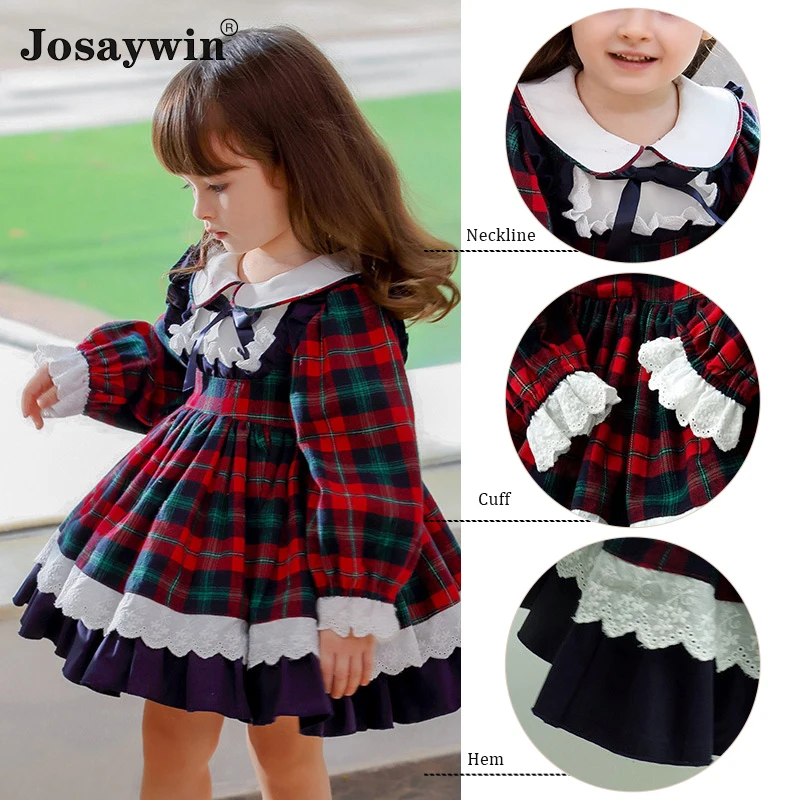 Kids Dress for Girls Baby Lolita Party Dress Kids Autumn Winter Wedding Dresses Girl Ball Gown Plaid Bow Princess Vestidos