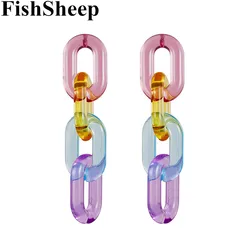 FishSheep Statement Clear Acrylic Chain Long Earrings For Women Resin Geometric Chain Drop Earrings Boho Party Jewelry Brincos
