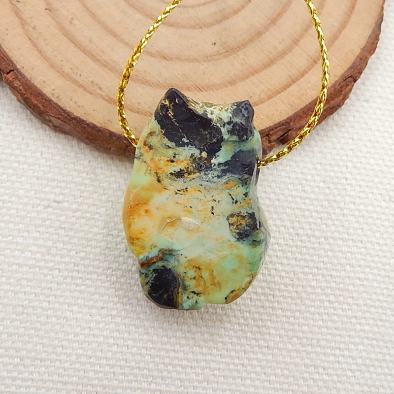 Semi-precious Stone jewelry accessories Carved Cat Green Turquoise Gemstone pendant bead 30x29x13mm,8.7g