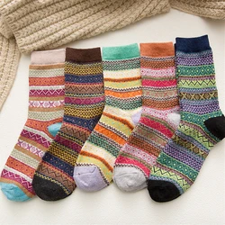 5Pairs/Lot Warm Wool Winter Socks Women Thick Cotton Socks Retro Colorful Snow Socks  Harajuku New Year 2023 Christmas Gift