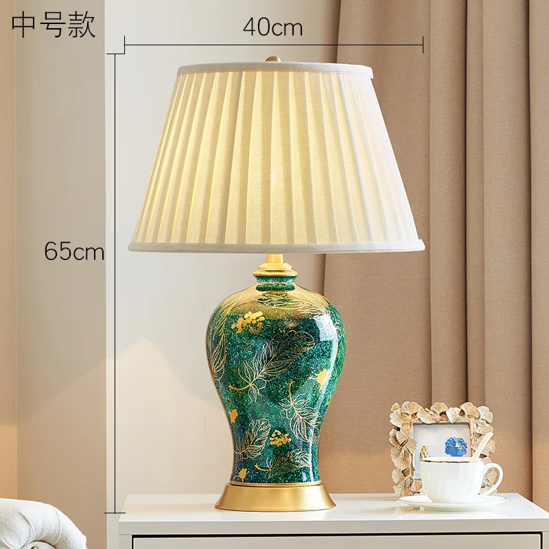 Imagem -06 - Envio Gratuito de Luxo Verde Candeeiro Mesa Cerâmica Lâmpada Cabeceira para Sala Estar Estilo Retro Sofá Canto Quarto Lâmpada Cabeceira o