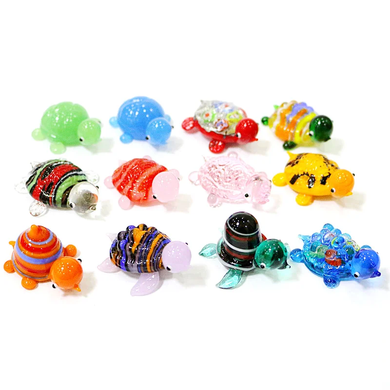Custom Cute Glass Turtle Miniature Figurine Japan Style Cartoon Sea Animal Ornaments Aquarium Fish Tank Kawaii Decor Accessories