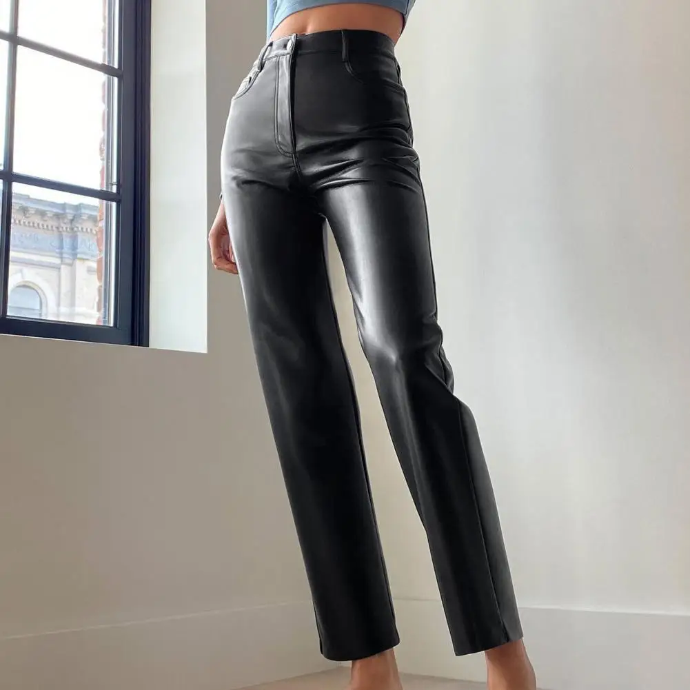 

Faux Leather Straight Leg Pants High Waist Autumn Sexy Brown Pants Slacks For Women Bottoms Vintage Streetwear Trousers Winter