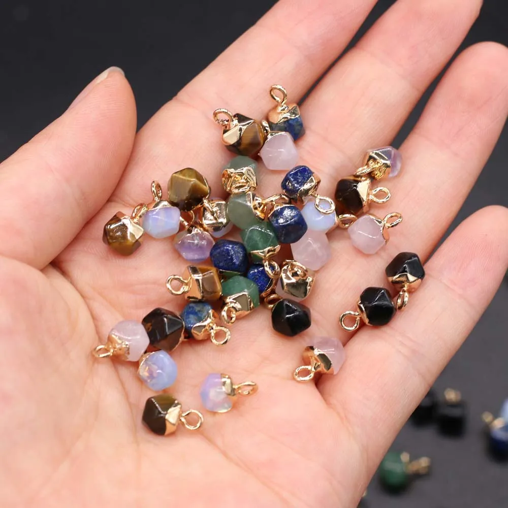 5pcs Natural Stone Pendants Rose Quartz Charms Small Faceted Opal Tiger Eye Pendant for Earring DIY Necklace Jewelry Making Gift