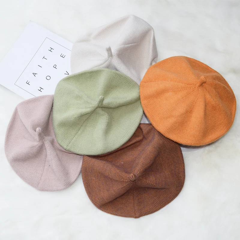 

Fashion French Soft Knitted Beret Women Autumn Winter Female Solid Korean Knit Berets Version Painter Hat Wholesale