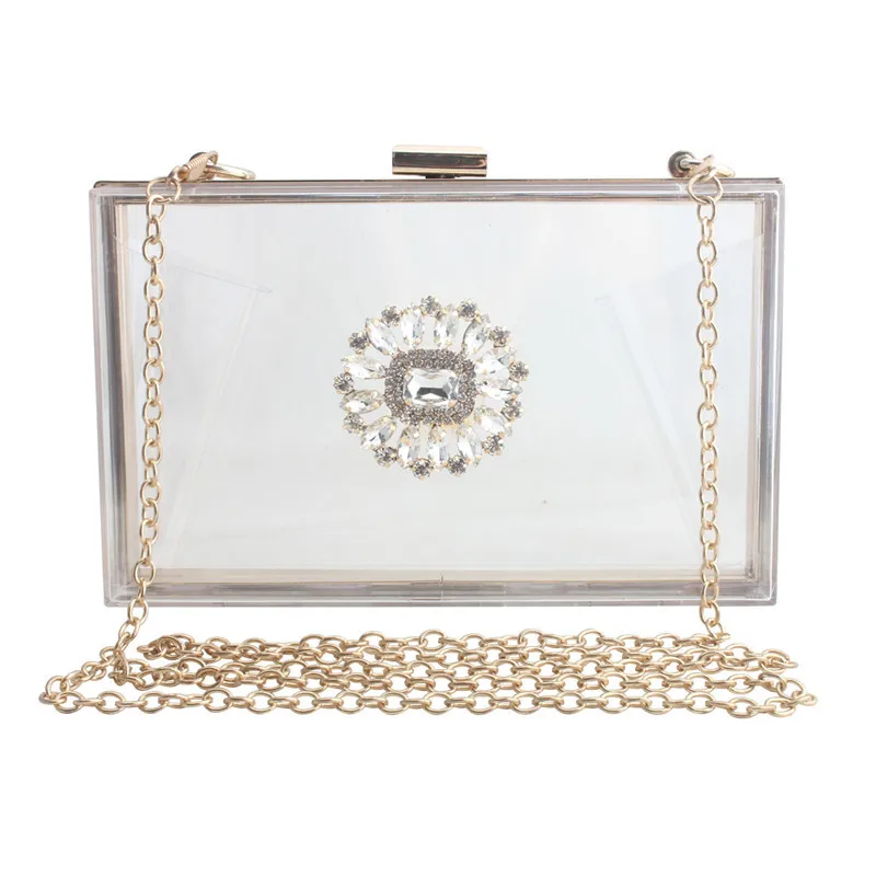 18x11CM 2020 Summer New Transparent Acrylic Flap Bag Clutch Bag Diamond Stick Flower Clutch Bag Dinner Bag Shoulder Bag a6135