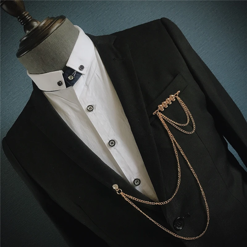 New Free Shipping casual male female 2020 Korean trend retro chain pin brooch men's silver collar pin neckline accessories