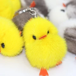 1pc Cute cartoon animal mink fur mini yellow duck plush doll mobile phone backpack pendant fur keychain craft toy children gift