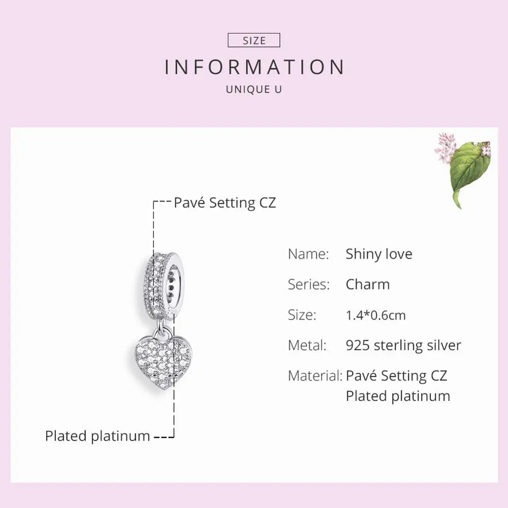 WOSTU Brilliant Heart Dangle Charms 925 Sterling Silver Dazzling Zircon Bead Pendant Fit Original Bracelet Luxury Jewelry CTC211