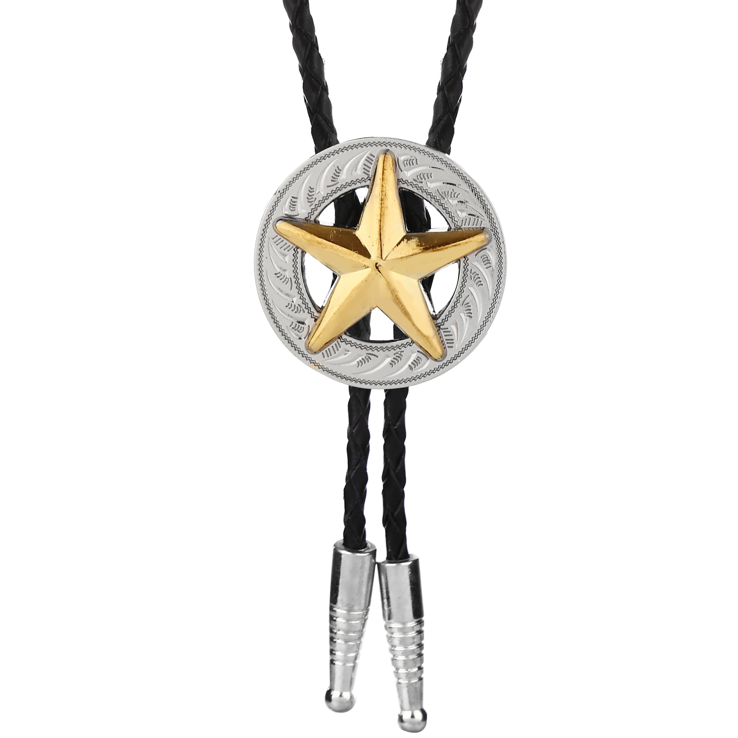 Western Cowboy Bolo Tie Texas Pentagram Zinc Alloy Leather Collar Rope Birthday Banquet Wedding Gifts