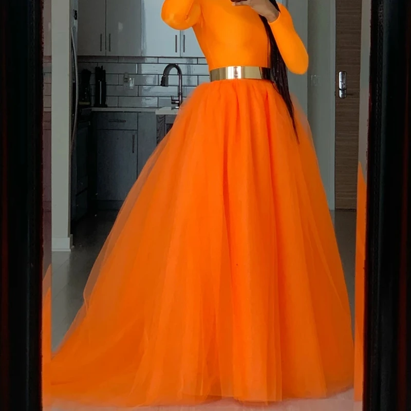 Gentle Orange Casual Skirt High Waist Elastic Vintage mujer faldas Maxi Skirts Long Bridesmaid Skirt For Wedding