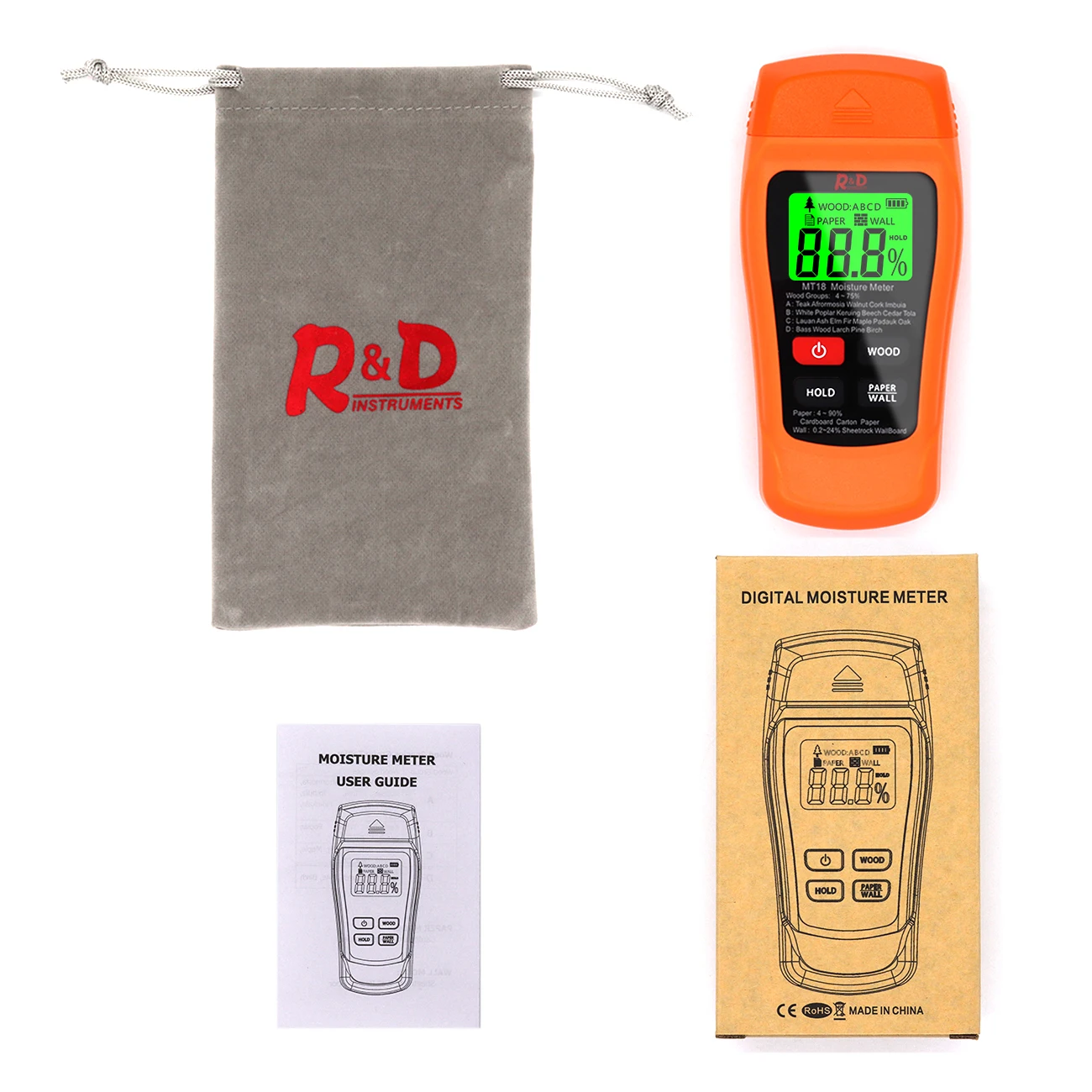 NEW MT-18 Orange 0-99.9% Two Pins Digital Wood Moisture Meter Paper Humidity Tester Wall Hygrometer Timber Damp Detector