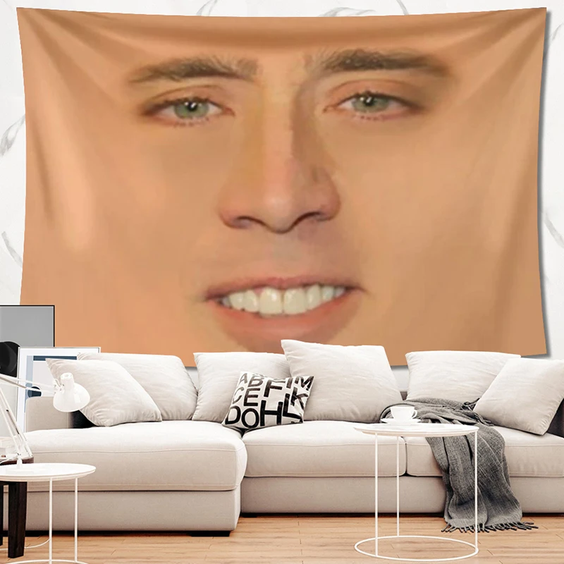 Nicolas Cage Giant Face Funny Tapestry Aesthetic Hippie Macrame Wall Hanging carpet On The Wall Art Home Room Decor Beach Mat