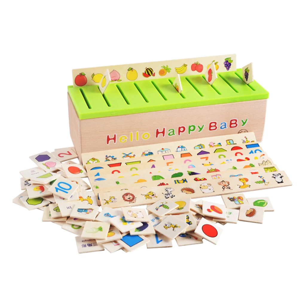 

Preschool Kids Sorting Toys Category Matching Wooden Montessori Educational Toys 8 Category Groups with Sorting Box