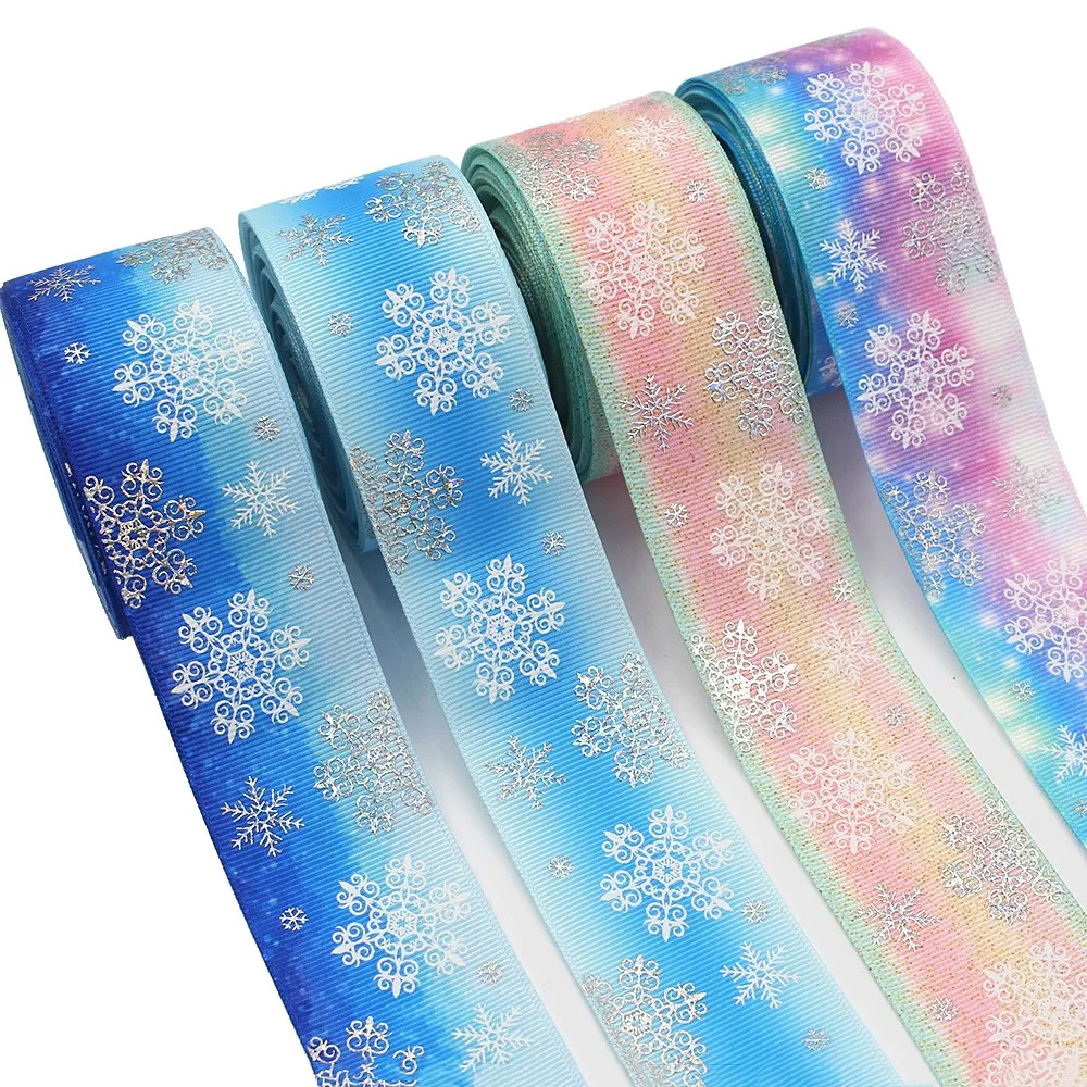 1-1/2 \'\'(38mm) 10Yards Laser argento inchiostro fiocco di neve cartone animato stampato nastro del Grosgrain copricapo fai da te confezione regalo