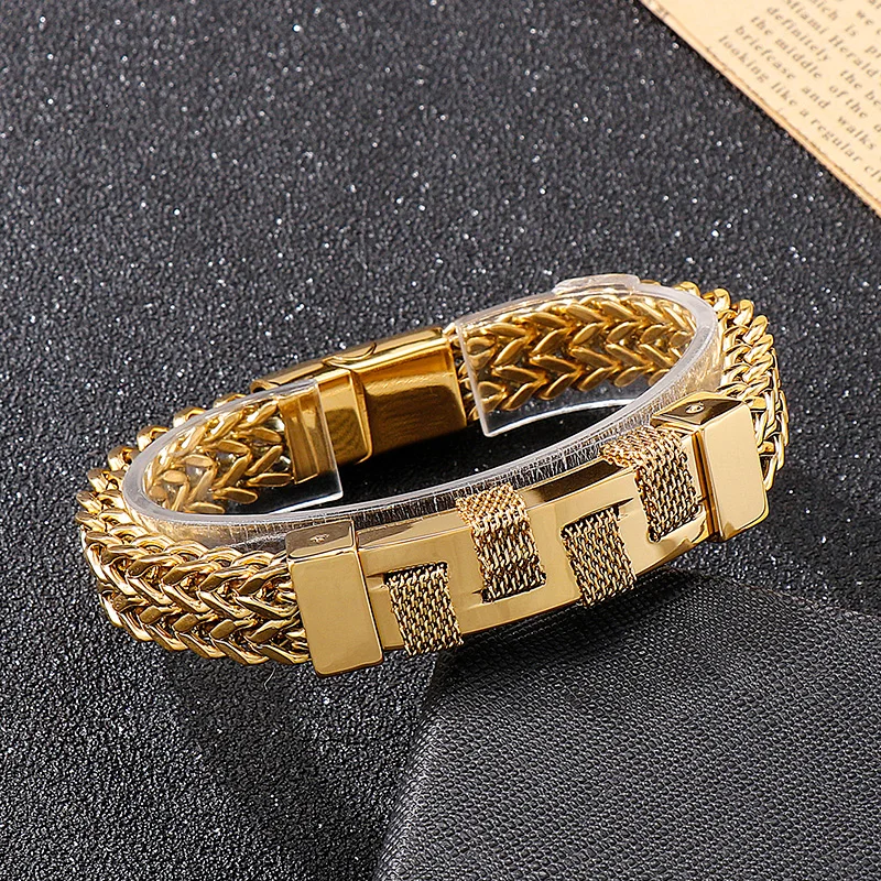 Drei-farbe Trend Edelstahl Nähte herren Armband Design Gefühl Armband Schmuck – Detail 7