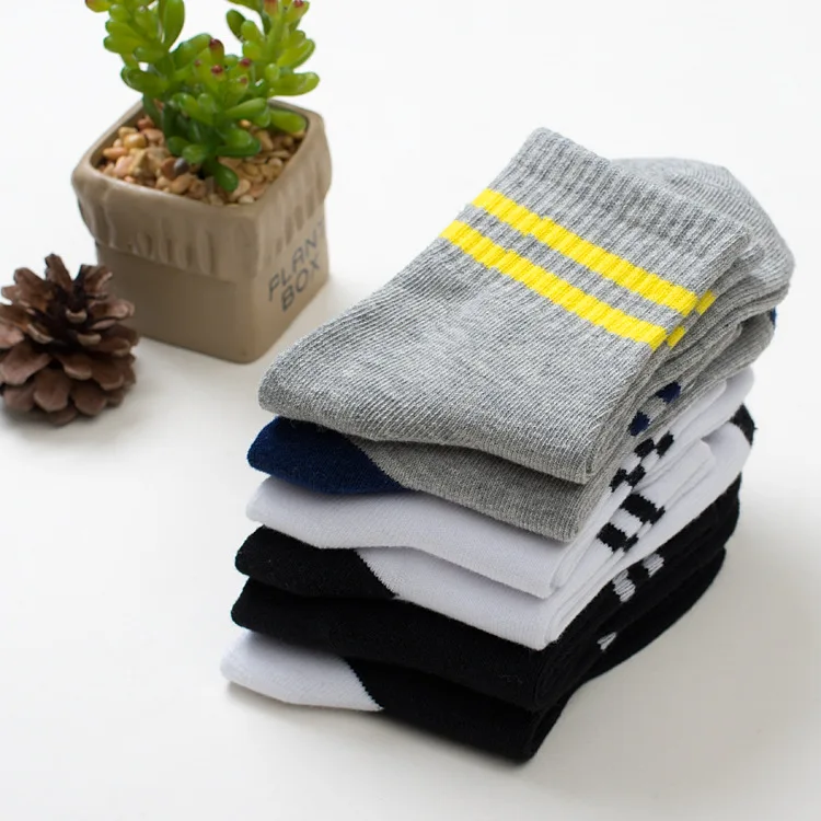 Boys Socks Cotton Children Sport Two Striped School Socks for Kids Short Socks Boys Girls Old School White Black Gray Color 3-8Y