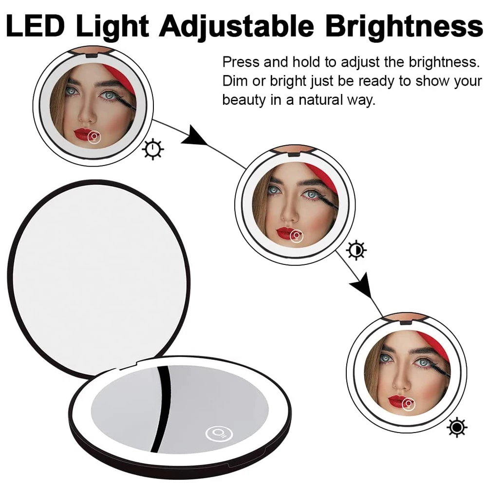 Mini Tragbare Klapp Reise Spiegel LED Licht Make-Up Spiegel Kompakte Spiegel 10X Vergrößerung 2-seitige Schönheit Make-Up Runde Spiegel