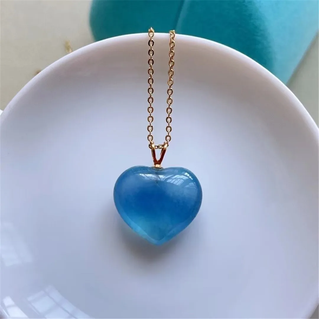 

Natural Ocean Blue Aquamarine Pendant Necklace For Woman Lady Man Love Gift Crystal 18k Gold Stone 18x16mm Beads Jewelry AAAAA