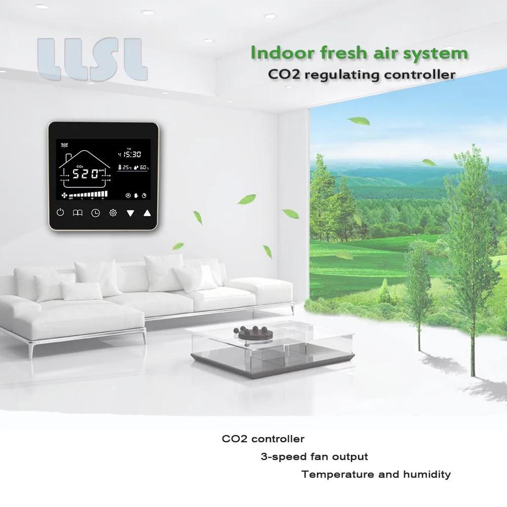 Air exchange controller, fresh air system accessories CO2 monitoring and control device, AC3 speed fan output