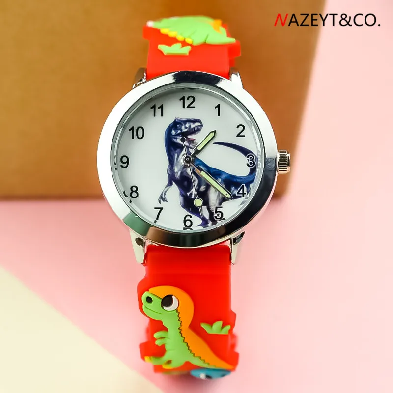 Jam Tangan Kuarsa Dial Dinosaurus Anak Laki-laki Modis Baru Jam Tangan Tali Silikon 3D Kartun Lucu Anak Perempuan Jam Hadiah Terbaik