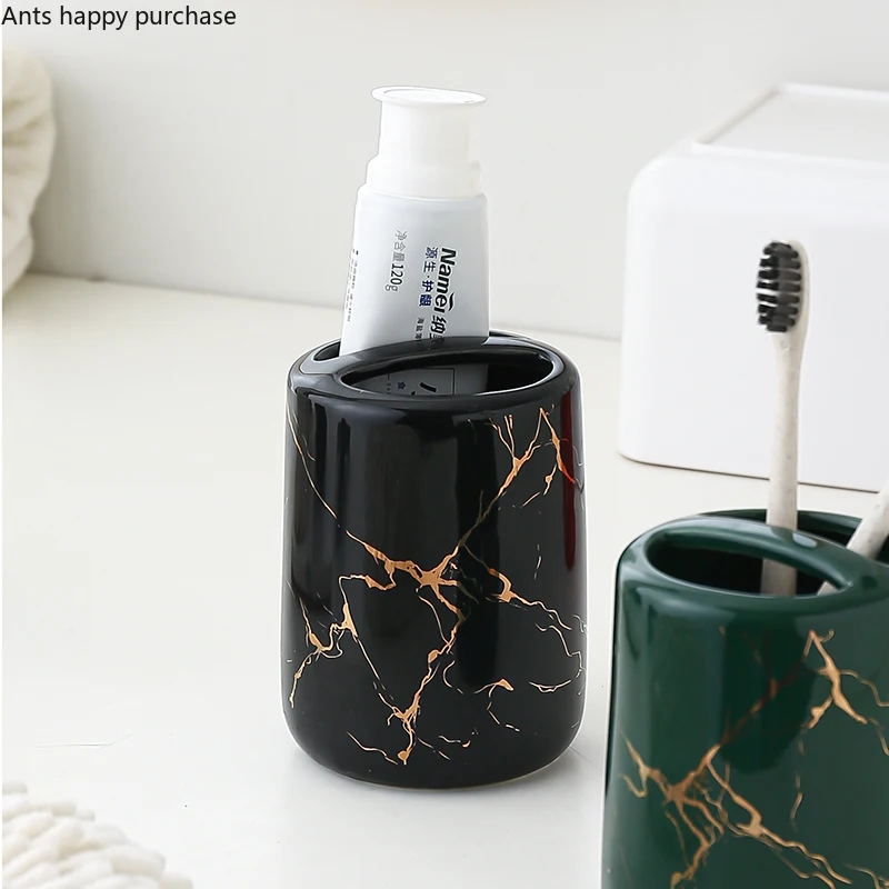 Toothpaste Toothbrush Holder Marbling Ceramics Bathroom Toothbrush Cup Multifunction Toothbrush Barrel Bathroom Supplies Rack