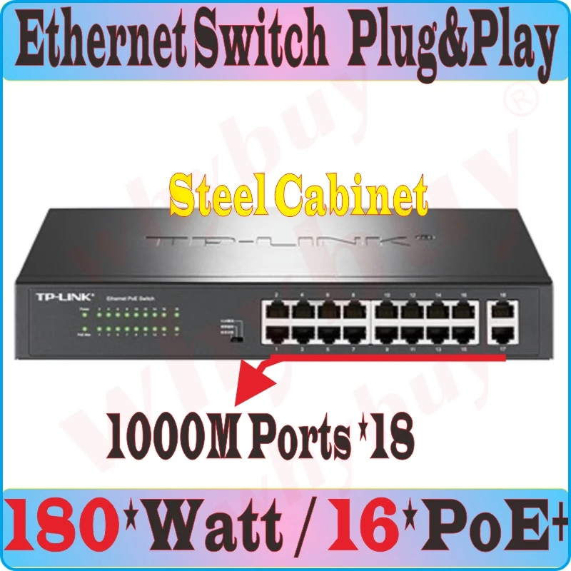 802.3at/af  18 Ports PoE+ 1000M Ethernet Switch 16 PoE ports power to IP camera,wireless AP, 18-port RJ45 Gigabit PoE Switch