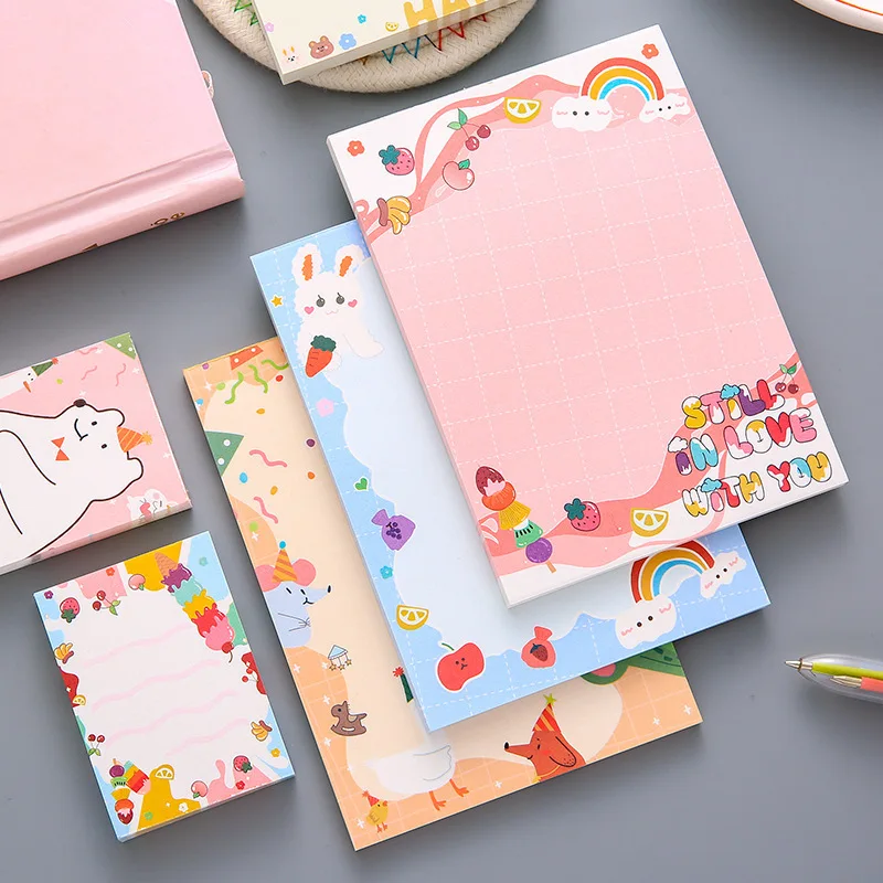 Korea Creative Stationery Cute Cartoon Animal Sticky Notes Tearable Memo Pad Message Office Simple Plan Label Paper Kawaii Decor