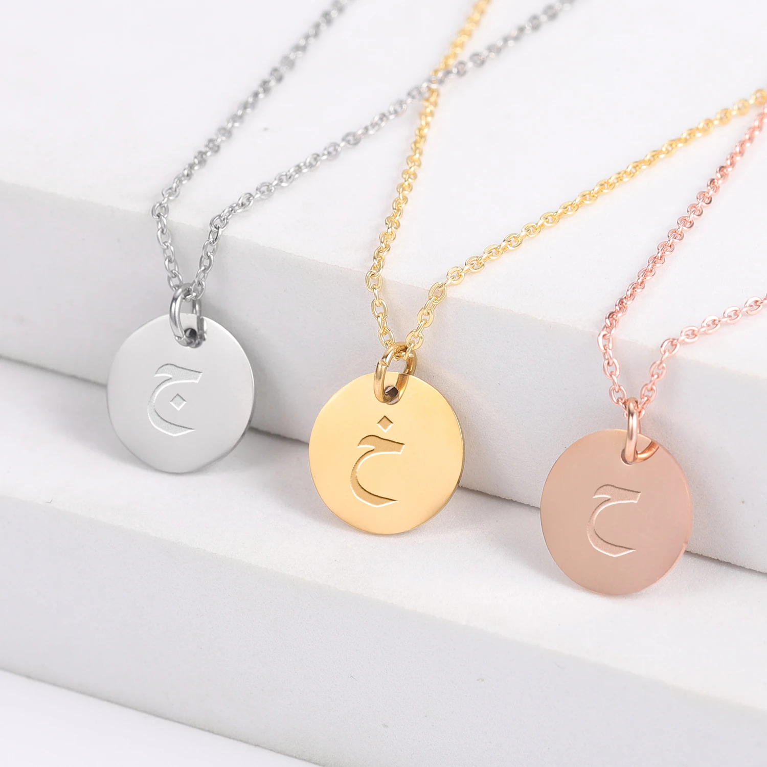 

ARABIC LETTER NECKLACE Initial Letter Necklaces Personalized Stainless Steel Jewelry Coin Necklace Arabic Jewelry Gift For Women