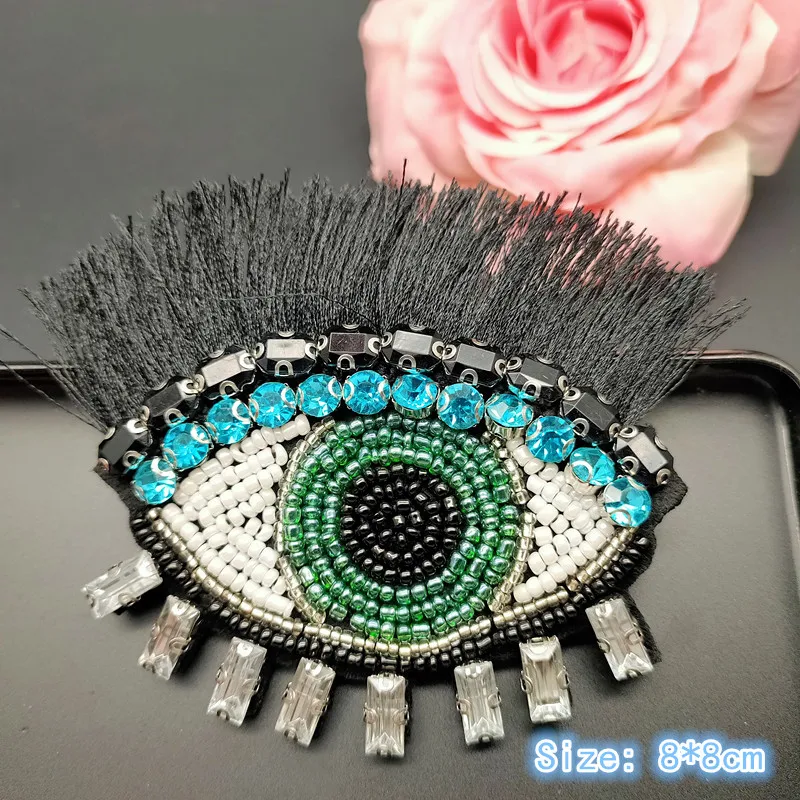 3D Handmade Rhinestone Beaded Patches Eyes Sew on Crystal Patch beading Applique Patch